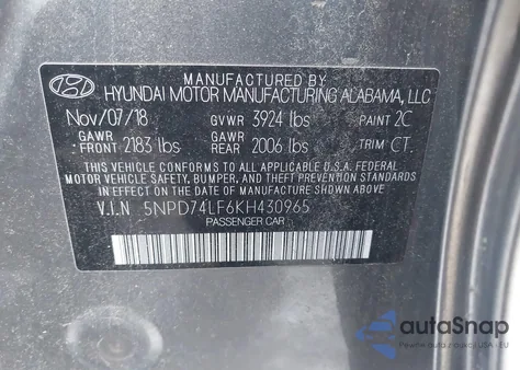 2019 Hyundai Elantra Se z USA, uszkodzony, nr VIN 5NPD74LF6KH430965